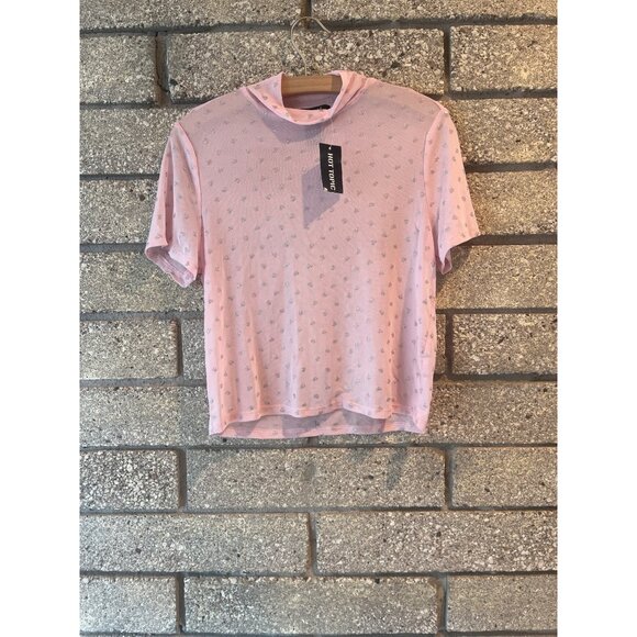 Pink Sheer Glitter Heart Mock Neck Top By Sweet Society - Hot Topic - Picture 2 of 6